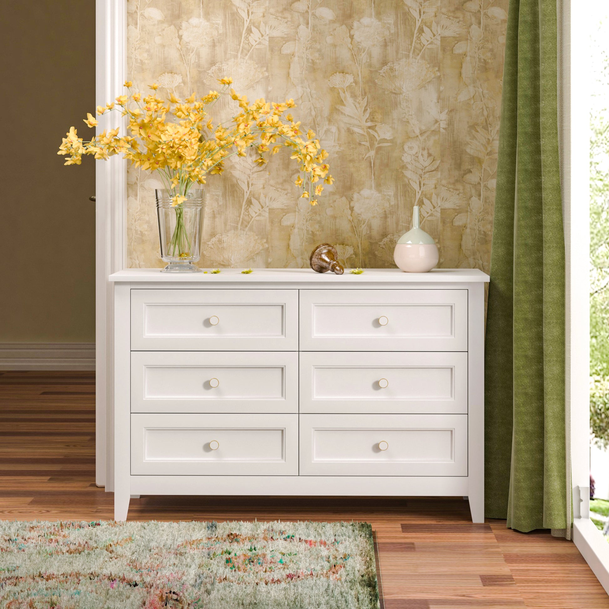 Solid Wood Spray Painted Drawer Dresser Bar,Buffet Tableware Cabinet Lockers Buffet Server Console Table Lockers, Retro Round Handle, Applicable To The Dining Room, Living Room,Kitchen Corridor,White 5 Or More Drawers White Primary Living Space Solid