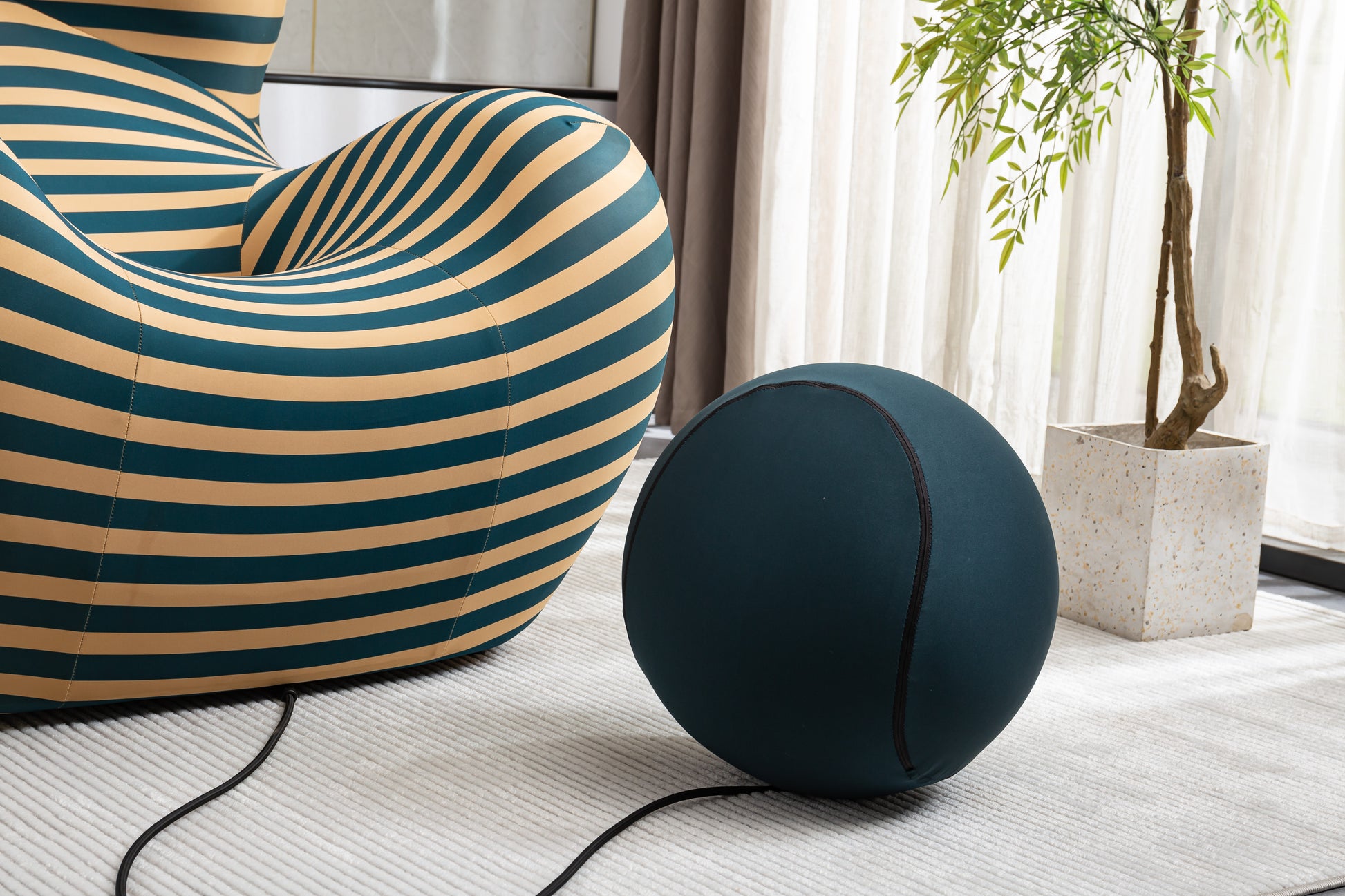 Barrel Chair With Ottoman, Mordern Comfy Stripe Chair For Living Room 3 Colors, 2 Size , Bule & Yellow Stripe And Large Size Yellow Foam Polyester