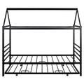 Twin Size Metal House Shape Platform Bed With Trundle,Black Box Spring Not Required Twin Black Metal Bedroom Bed Frame Metal