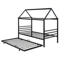 Twin Size Metal House Shape Platform Bed With Trundle,Black Box Spring Not Required Twin Black Metal Bedroom Bed Frame Metal