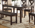 Dining Room Furniture Casual Modern 6Pc Set Dining Table 4X Side Chairs And A Bench Rubberwood And Birch Veneers Espresso Finish Brown Wood Dining Room Bench Seating Birch Rectangular Dining Table With Chair And Bench Wood Wood Espresso Seats 6 60 Inches