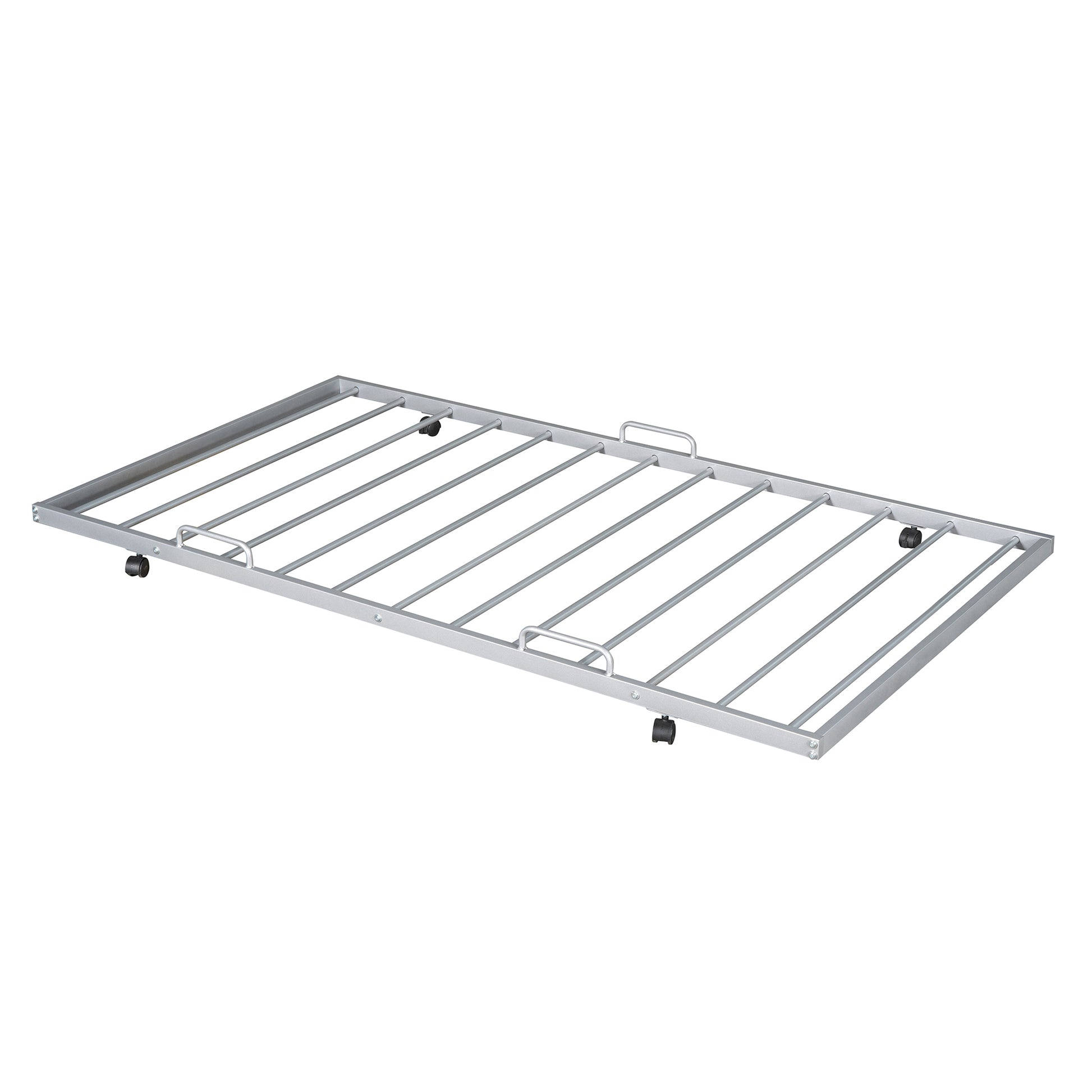 Twin Size Metal House Shape Platform Bed With Trundle,Silver Twin Silver Metal Bedroom Bed Frame Metal