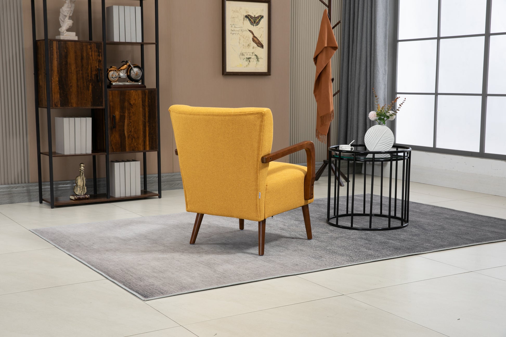 Coolmore Wood Frame Armchair, Modern Accent Chair Lounge Chair For Living Room Mustard Yellow Linen