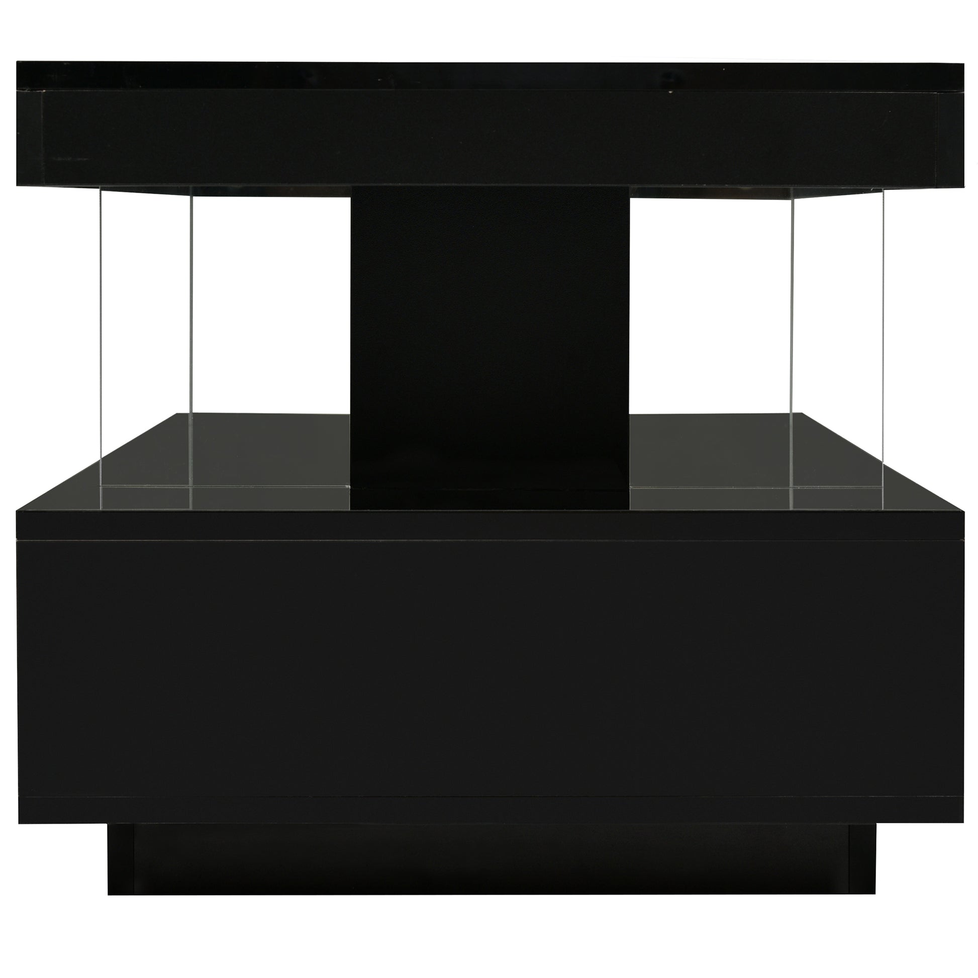 Led Coffee Table With Storage, Modern Center Table With 2 Drawers And Display Shelves, Accent Furniture With Led Lights For Living Room,Black Black Particle Board