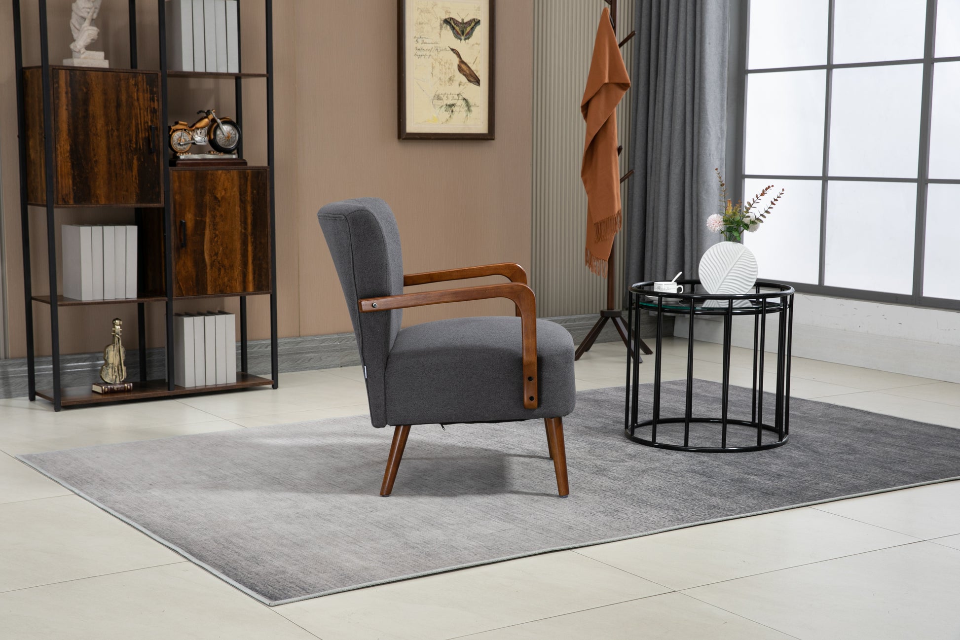 Coolmore Wood Frame Armchair, Modern Accent Chair Lounge Chair For Living Room Dark Gray Linen