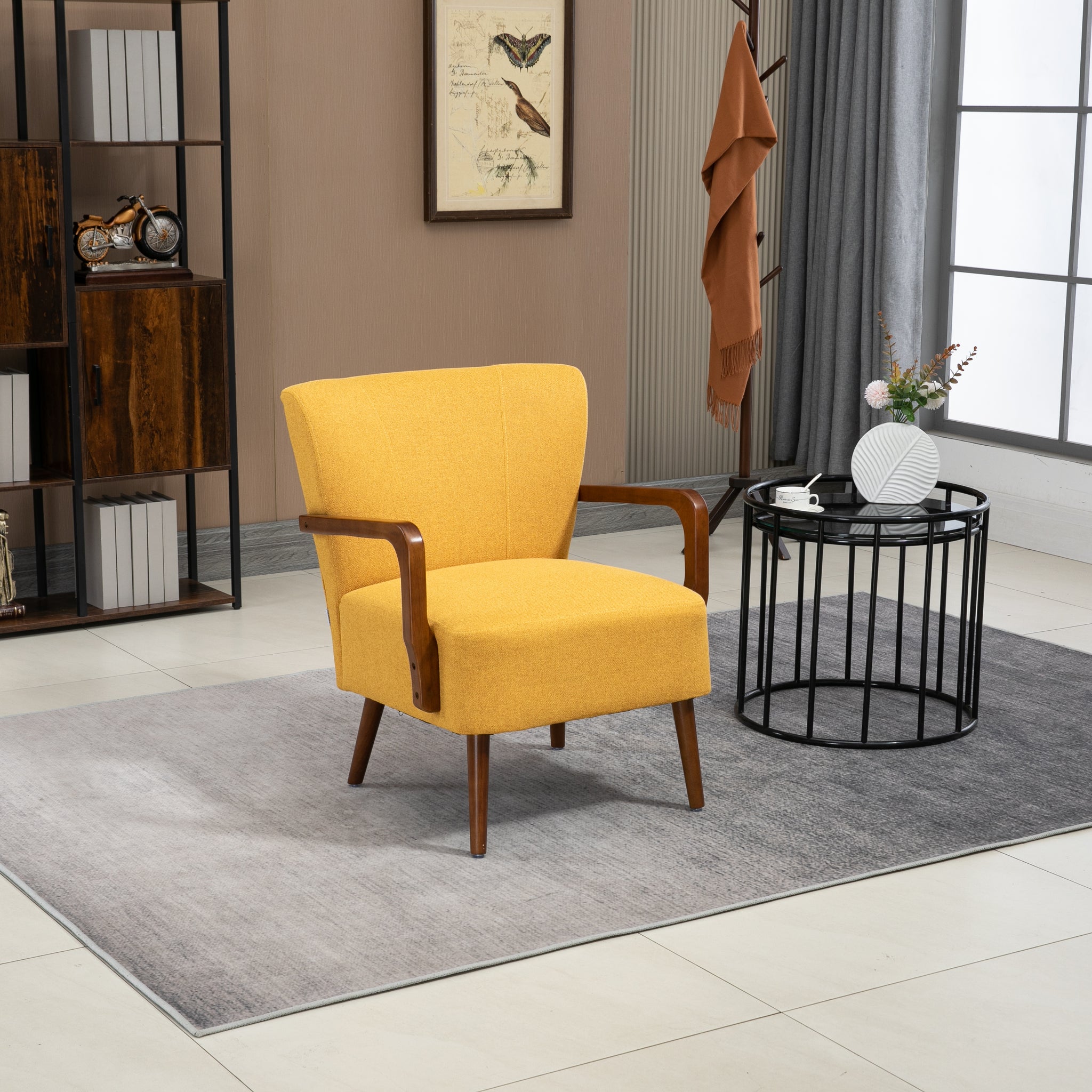 Coolmore Wood Frame Armchair, Modern Accent Chair Lounge Chair For Living Room Mustard Yellow Linen