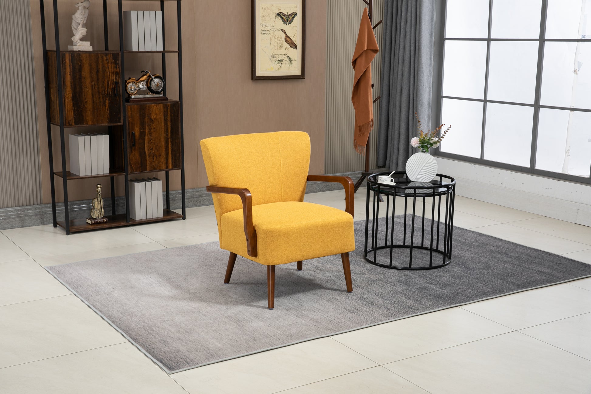 Coolmore Wood Frame Armchair, Modern Accent Chair Lounge Chair For Living Room Mustard Yellow Linen