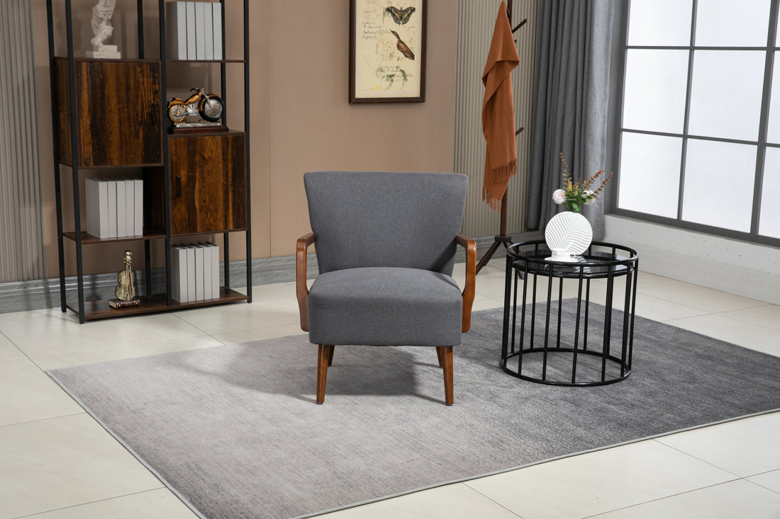 Coolmore Wood Frame Armchair, Modern Accent Chair Lounge Chair For Living Room Dark Gray Linen