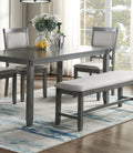 Gray Color Dining Room Furniture Unique Modern 6Pc Set Dining Table 4X Side Chairs And A Bench Solid Wood Rubberwood And Veneers Gray Wood Dining Room Bench Seating Rubberwood Rectangular Dining Table With Chair And Bench Wood Wood Grey Seats 6 60 Inches