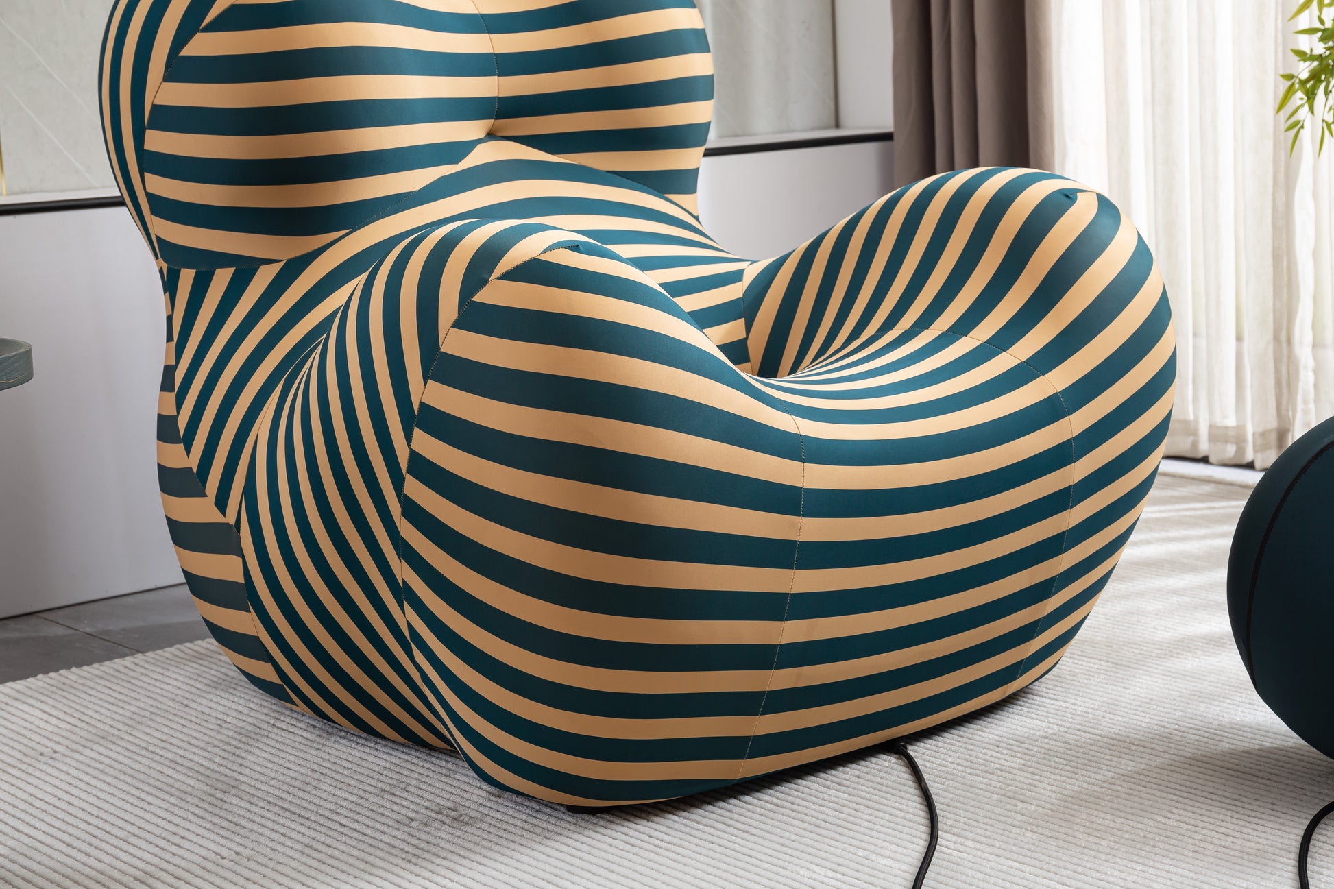 Barrel Chair With Ottoman, Mordern Comfy Stripe Chair For Living Room 3 Colors, 2 Size , Bule & Yellow Stripe And Large Size Yellow Foam Polyester