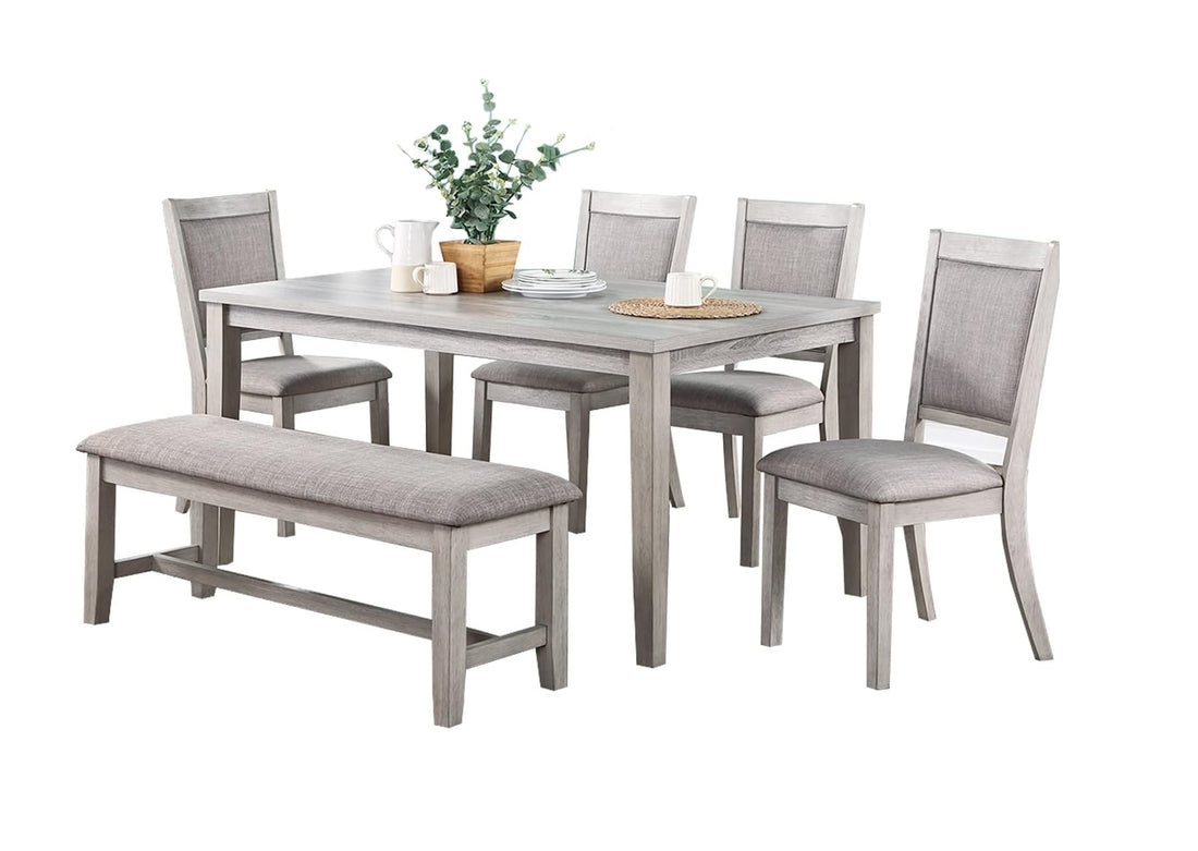 Contemporary Dining 6Pc Set Table W 4X Side Chairs And Bench Natural Finish Padded Cushion Seats Chairs Rectangular Dining Table Dining Room Furniture Wood Dining Room Bench Seating Rubberwood Rectangular Dining Table With Chair And Bench Upholstered