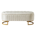 Elegant Upholstered Velvet Storage Ottoman With Button Tufted,Storage Bench With Metal Legs For Bedroom,Living Room,Fully Assembled Except Legs,Beige Beige Velvet
