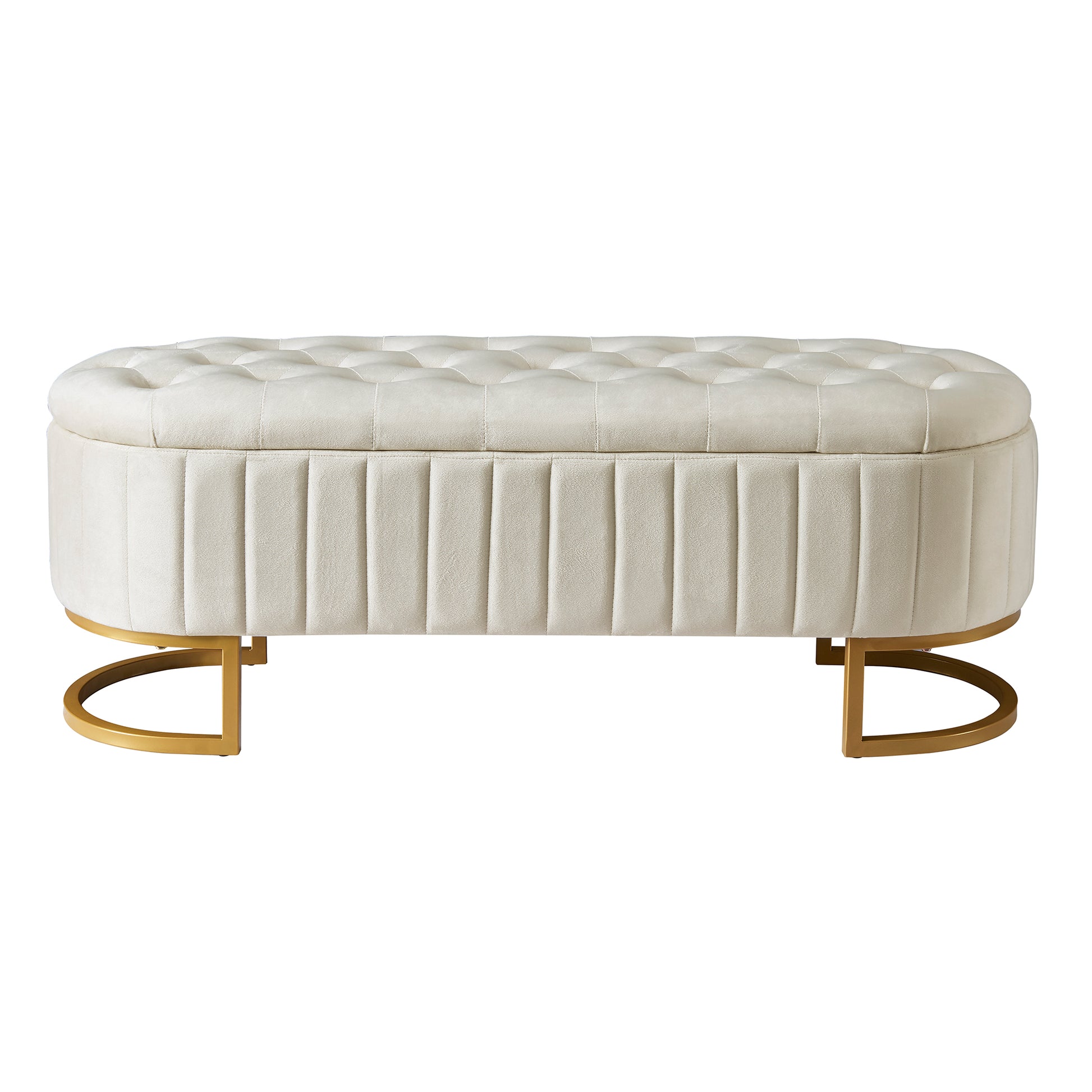 Elegant Upholstered Velvet Storage Ottoman With Button Tufted,Storage Bench With Metal Legs For Bedroom,Living Room,Fully Assembled Except Legs,Beige Beige Velvet