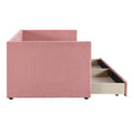 Twin Size Corduroy Daybed With Two Drawers And Wood Slat, Pink Pink Corduroy