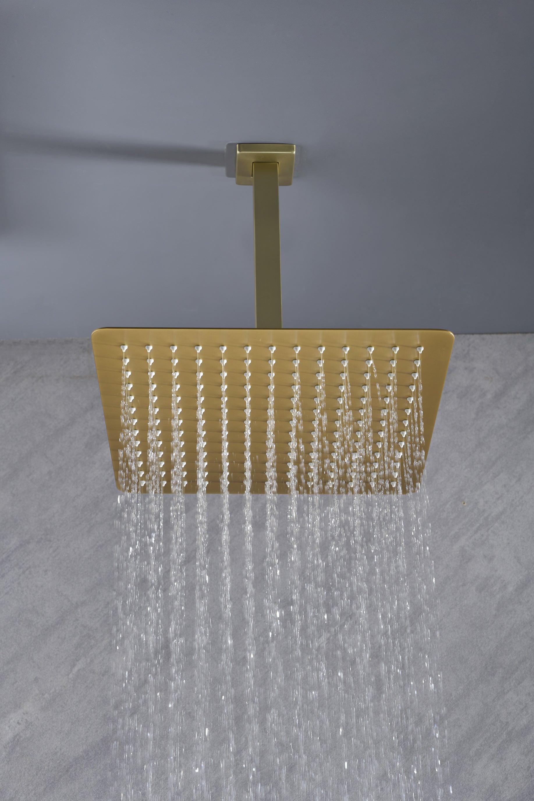 Rain Shower Head High Pressure Rainfall Showerhead Water Saving Brushed Gold Stainless Steel