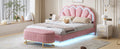 2 Pieces Bedroom Sets,Queen Size Upholstered Led Platform Bed With Storage Ottoman Velvet,Pink Pink Velvet