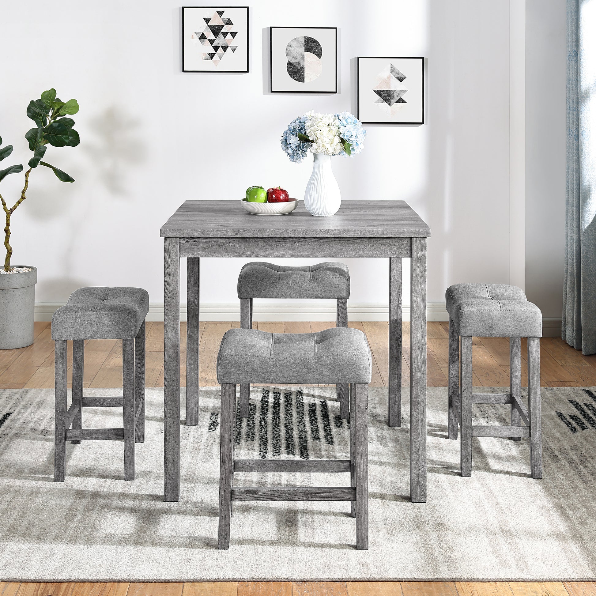 Dining Table, Bar Table And Chairs Set, 5 Piece Dining Table Set, Industrial Breakfast Table Set, For Living Room, Dining Room, Game Room,Old Sku W1781110635 Gray Solid Wood Mdf