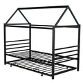Twin Size Metal House Shape Platform Bed With Trundle,Black Box Spring Not Required Twin Black Metal Bedroom Bed Frame Metal
