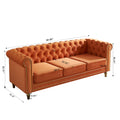 Chesterfield Velvet Sofa 84.65 Inch For Living Room Orange Color Orange Velvet Wood Primary Living Space Tufted Back Modern Rolled Arms Foam Velvet 3 Seat