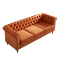 Chesterfield Velvet Sofa 84.65 Inch For Living Room Orange Color Orange Velvet Wood Primary Living Space Tufted Back Modern Rolled Arms Foam Velvet 3 Seat