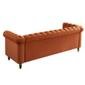 Chesterfield Velvet Sofa 84.65 Inch For Living Room Orange Color Orange Velvet Wood Primary Living Space Tufted Back Modern Rolled Arms Foam Velvet 3 Seat