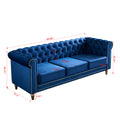 Chesterfield Velvet Sofa 84.65 Inch For Living Room Blue Color Blue Velvet Wood Primary Living Space Tufted Back Modern Rolled Arms Foam Velvet 3 Seat