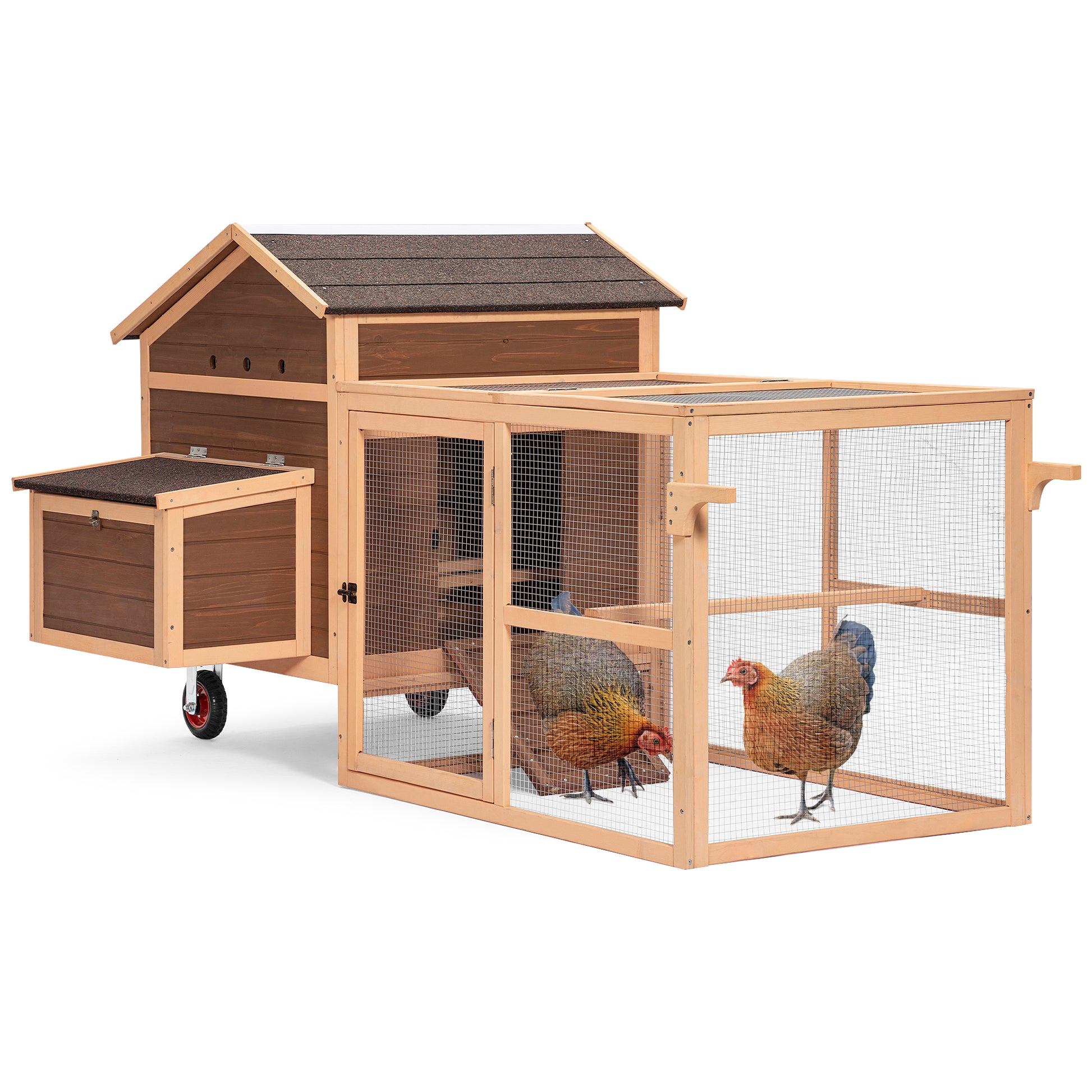 Chicken Coop With Wheels And Handrails,Weatherproof Outdoor Chicken Coop With Nesting Box, Outdoor Hen House With Removable Bottom For Easy Cleaning, Weatherproof Poultry Cage, Rabbit Hutch, Wood Duck Brown Solid Wood