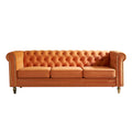Chesterfield Velvet Sofa 84.65 Inch For Living Room Orange Color Orange Velvet Wood Primary Living Space Tufted Back Modern Rolled Arms Foam Velvet 3 Seat