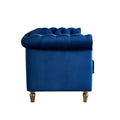 Chesterfield Velvet Sofa 84.65 Inch For Living Room Blue Color Blue Velvet Wood Primary Living Space Tufted Back Modern Rolled Arms Foam Velvet 3 Seat
