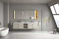 96In. W X 23 In. D X21 In. H Double Bath Vanity In With White Carrara Top With White Sink Khaki Abs Steel Q235 Wood Pvc