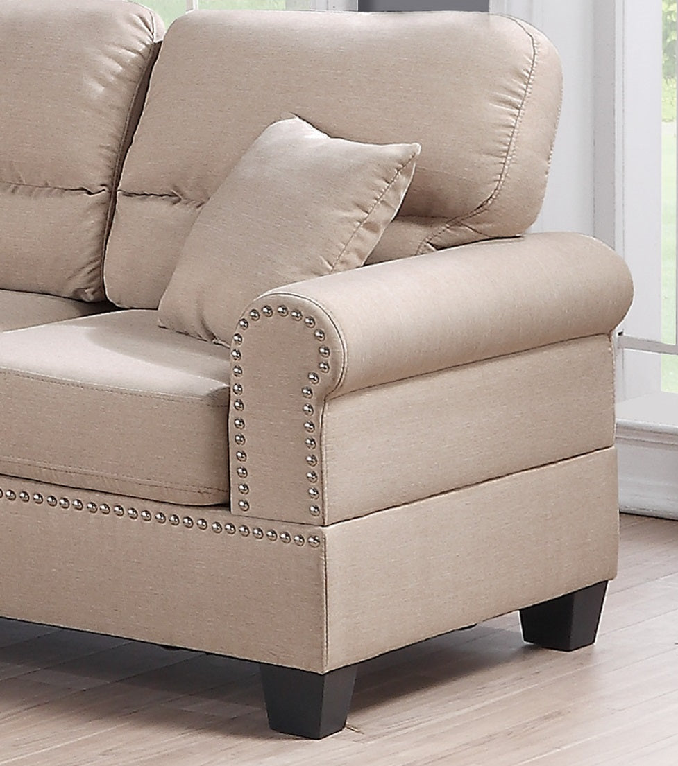 Sand Polyfiber Linen Like Fabric 2Pc Sofa Set Sofa And Loveseat Elegant Plush Contemporary Couch Living Room Furniture Desert Sand Linen Wood Primary Living Space Cushion Back Classic,Contemporary,Modern Rolled Arms Foam Fabric 5 Seat