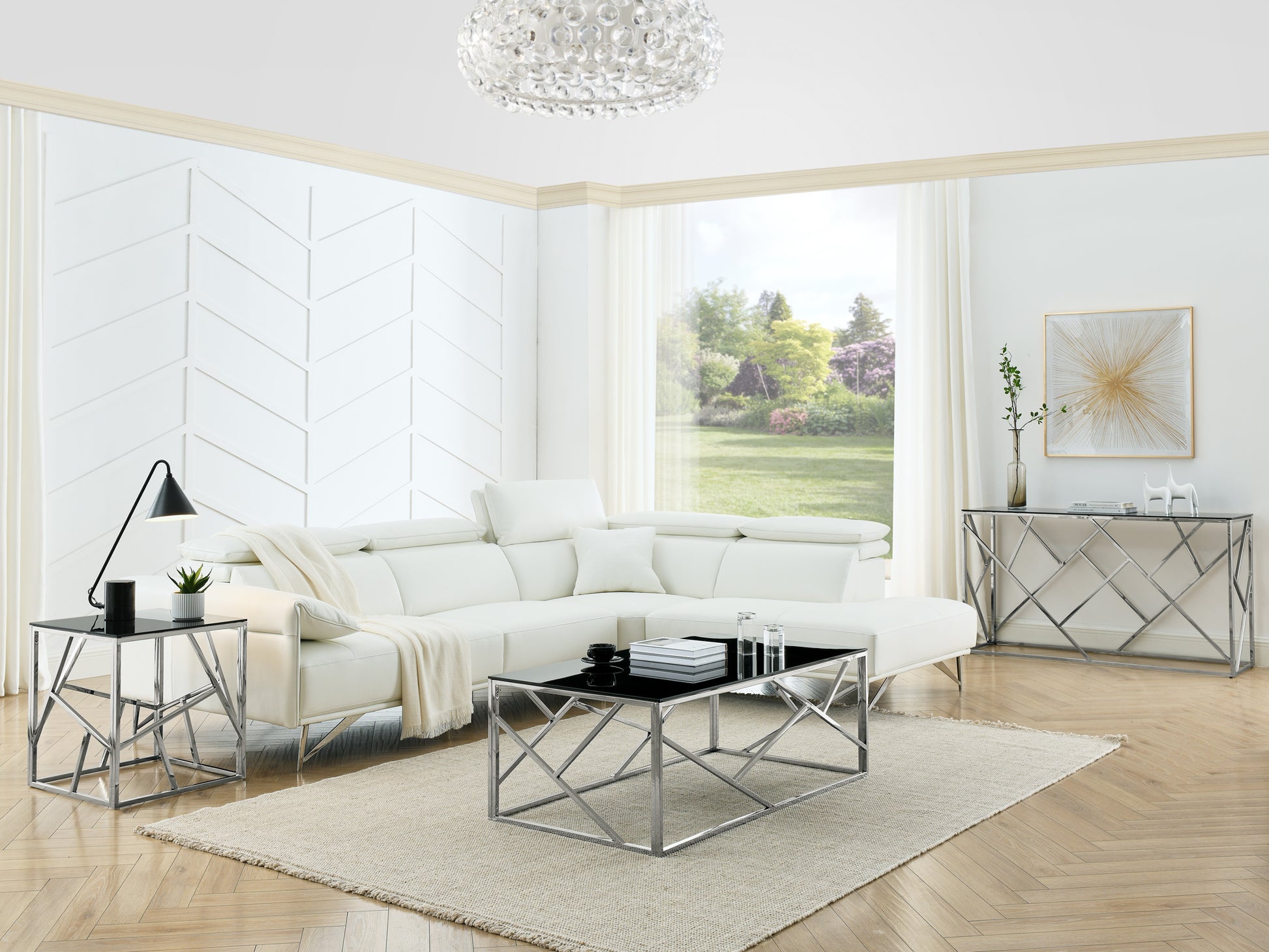 Modern Rectangular Coffee Accent Table With Black Tempered Glass Top And Stainless Steel Frame For Living Room Bedroom Polished Chrome Chrome Stainless Steel