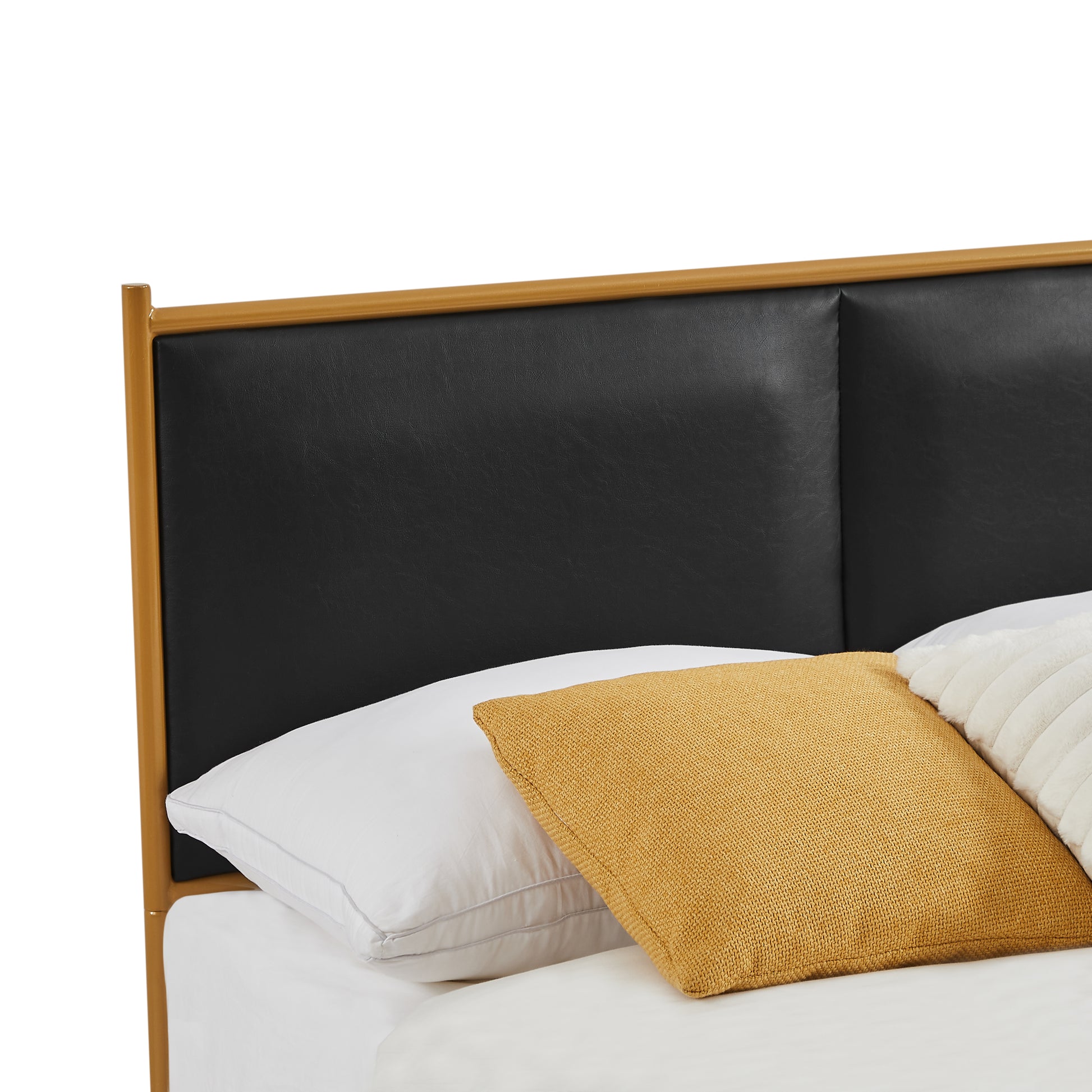 Black, Full Size Bed. Classic Steamed Bread Shaped Backrest, Metal Frame, Solid Wood Ribs, Sponge Soft Bag, Comfortable And Elegant Atmosphere Black Foam Metal & Wood