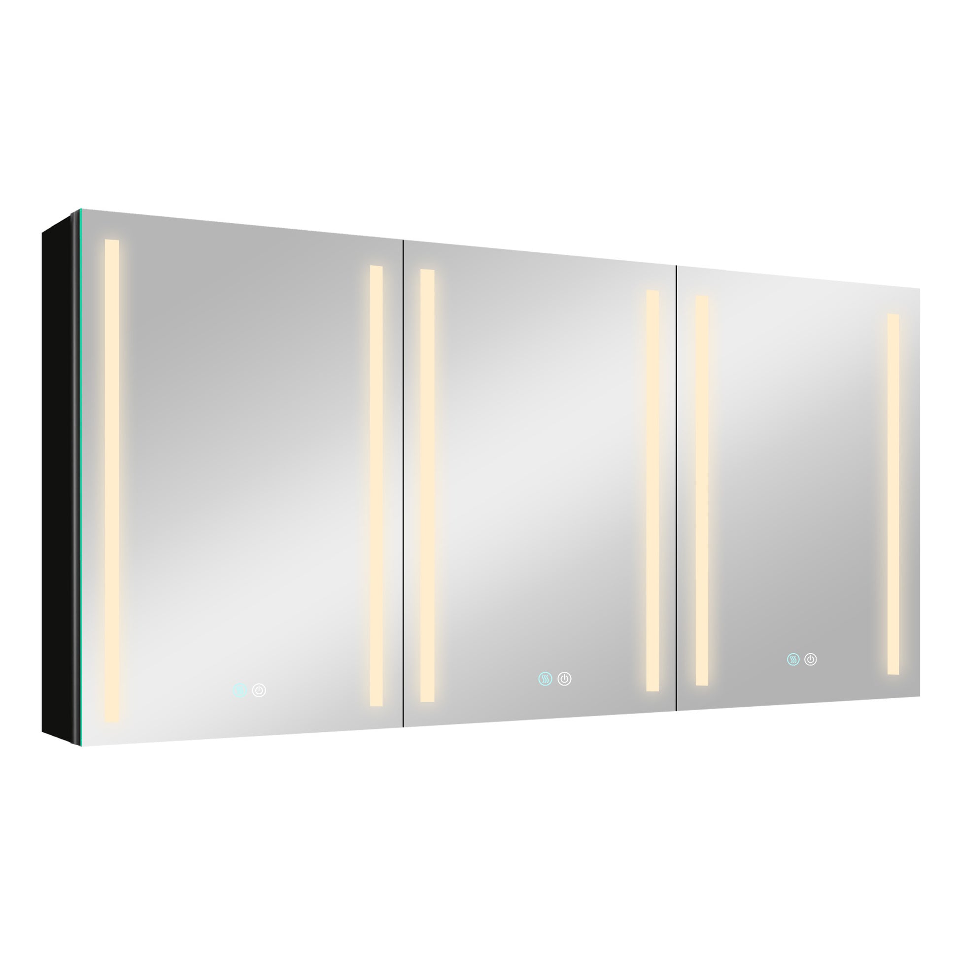 60X30 Inch Led Bathroom Medicine Cabinet Surface Mount Double Door Lighted Medicine Cabinet, Medicine Cabinets For Bathroom With Mirror Defogging, Dimmer Black Black Modern Aluminium