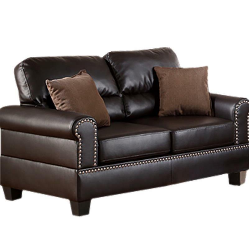 Espresso Faux Leather 2Pc Sofa Set Sofa And Loveseat Elegant Plush Contemporary Couch Living Room Furniture Espresso Espresso Faux Leather Wood Primary Living Space Cushion Back Classic,Contemporary,Modern Rolled Arms Foam Bonded Leather 5 Seat
