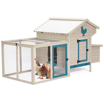 Weatherproof Outdoor Chicken Coop With Waterproof Pvc Roof. Outdoor Chicken Coop With Removable Bottom For Easy Cleaning.Large Space Coop Suitable For 5 7 Chickens. White Solid Wood