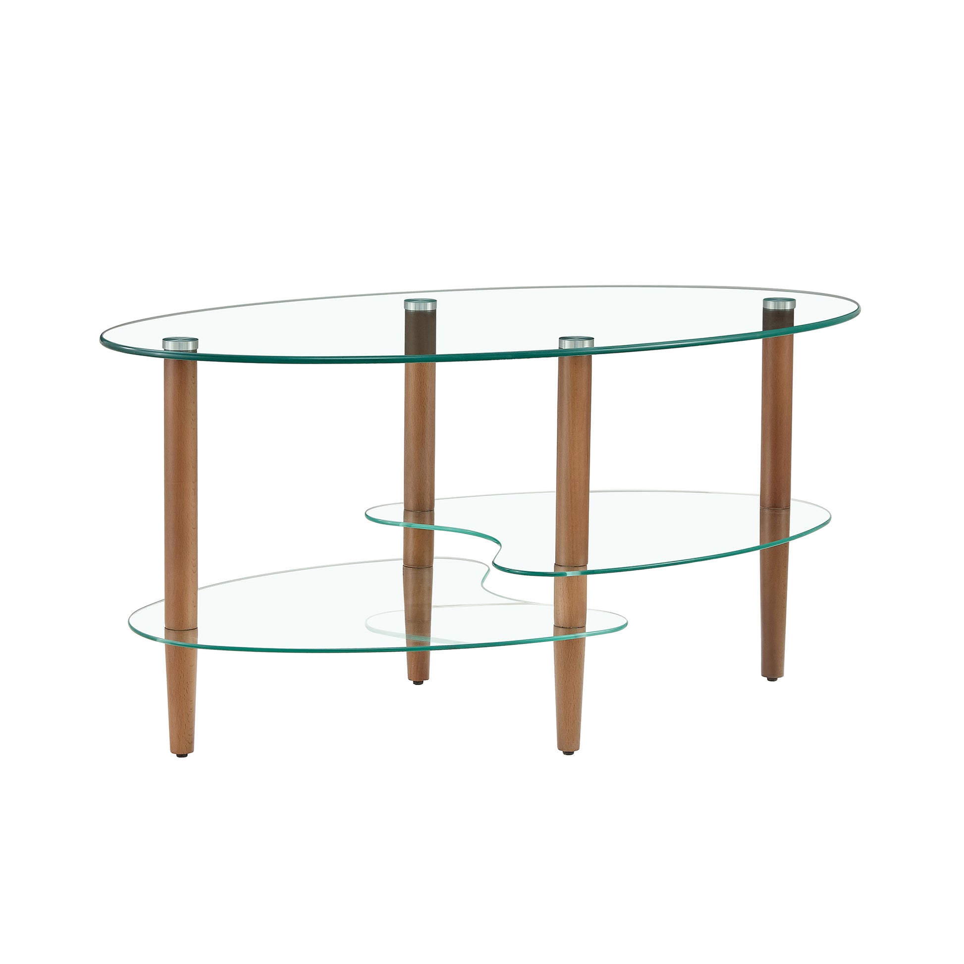 Transparent Oval Glass Coffee Table, Modern Table In Living Room Oak Wood Leg Tea Table 3 Layer Glass Table Brown Glass