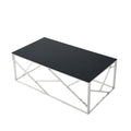 Modern Rectangular Coffee Accent Table With Black Tempered Glass Top And Stainless Steel Frame For Living Room Bedroom Polished Chrome Chrome Stainless Steel