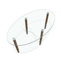 Transparent Oval Glass Coffee Table, Modern Table In Living Room Oak Wood Leg Tea Table 3 Layer Glass Table Brown Glass