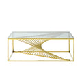 Modern Rectangular Coffee Accent Table With Clear Tempered Glass Top And Stainless Steel Frame For Living Room Bedroom Gold Polished Golden Stainless Steel