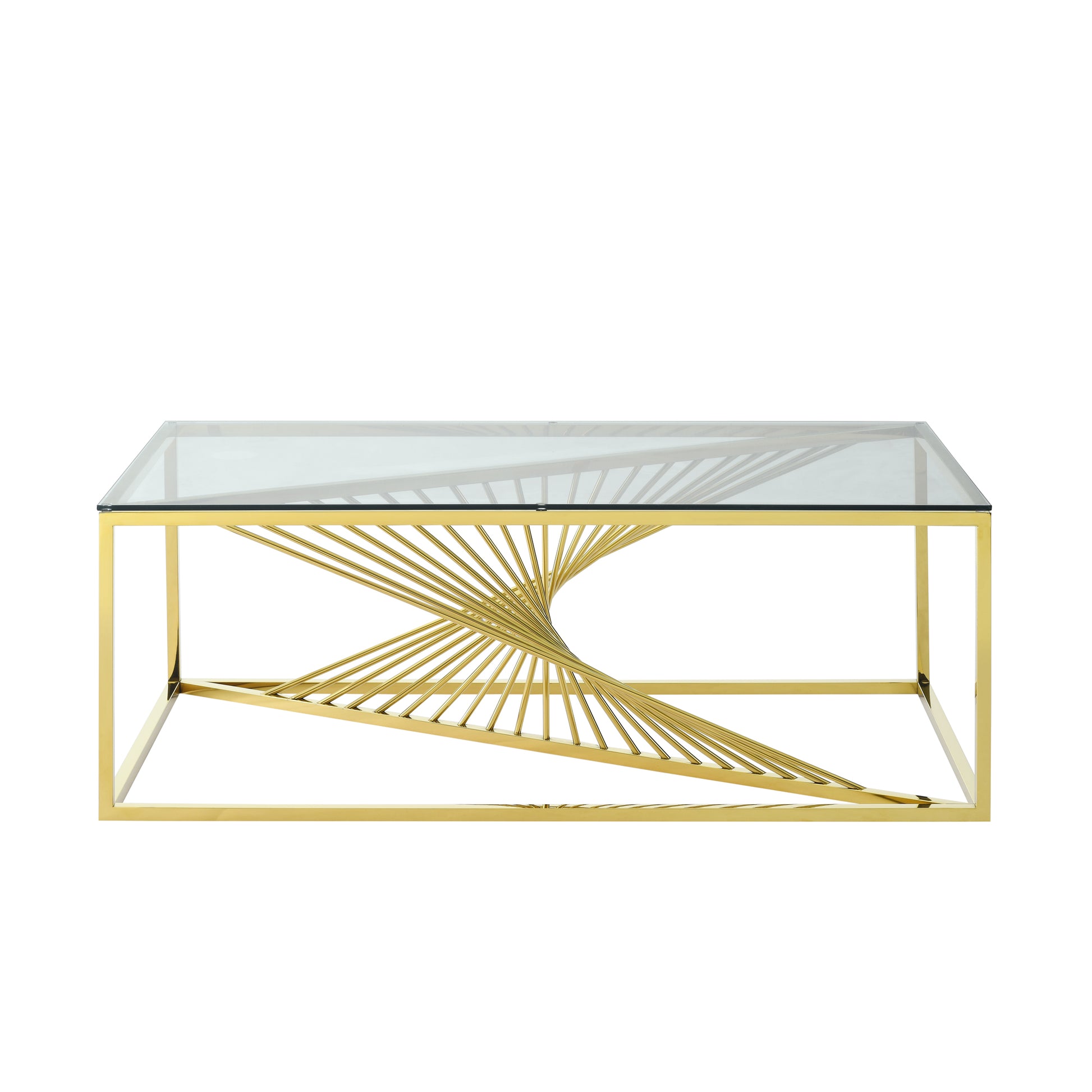 Modern Rectangular Coffee Accent Table With Clear Tempered Glass Top And Stainless Steel Frame For Living Room Bedroom Gold Polished Golden Stainless Steel