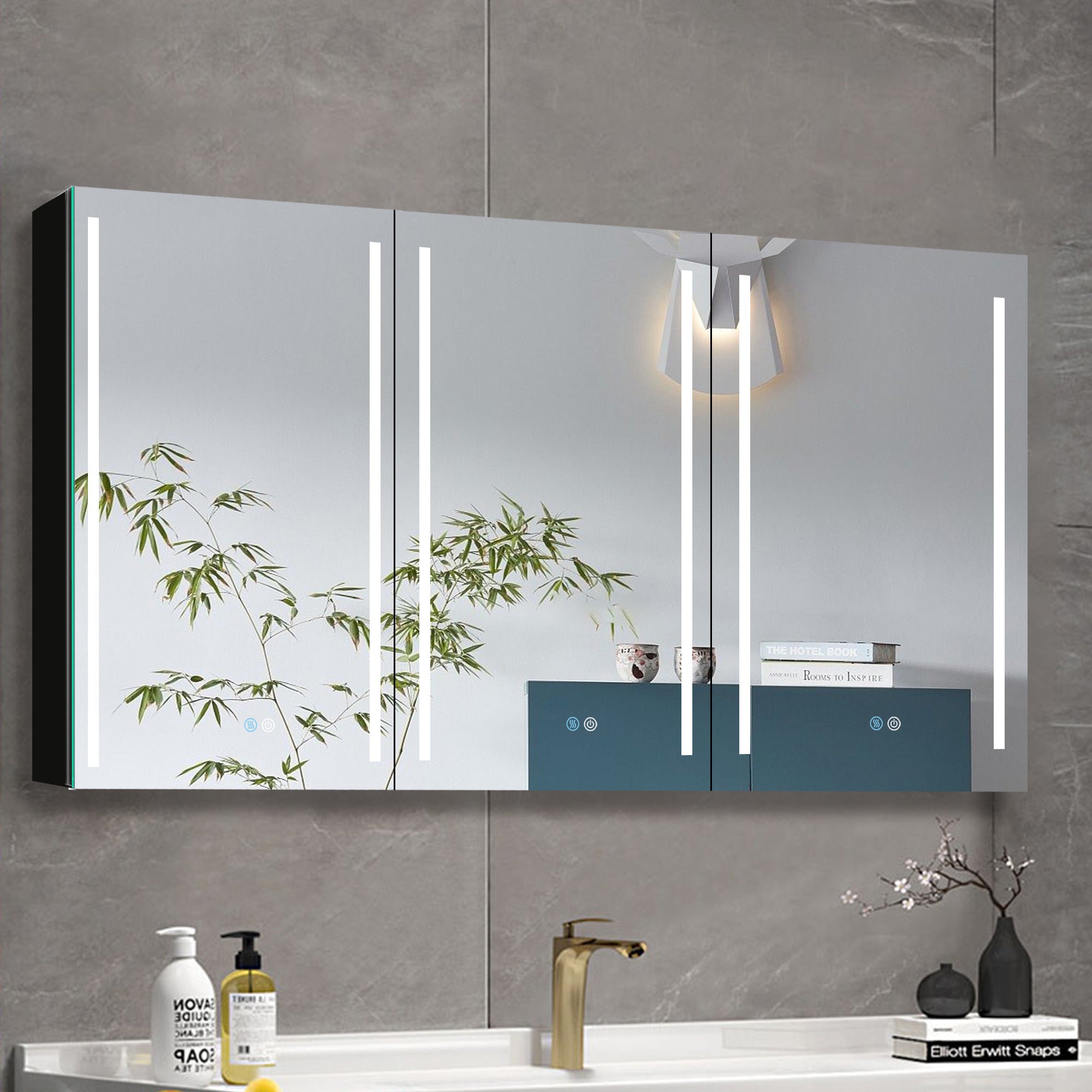 60x30 Inch LED Bathroom Medicine Cabinet Surface Mount black-modern-aluminium
