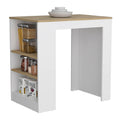 Highlands Kitchen Island With Storage Base In White And Macadamia White Engineered Wood