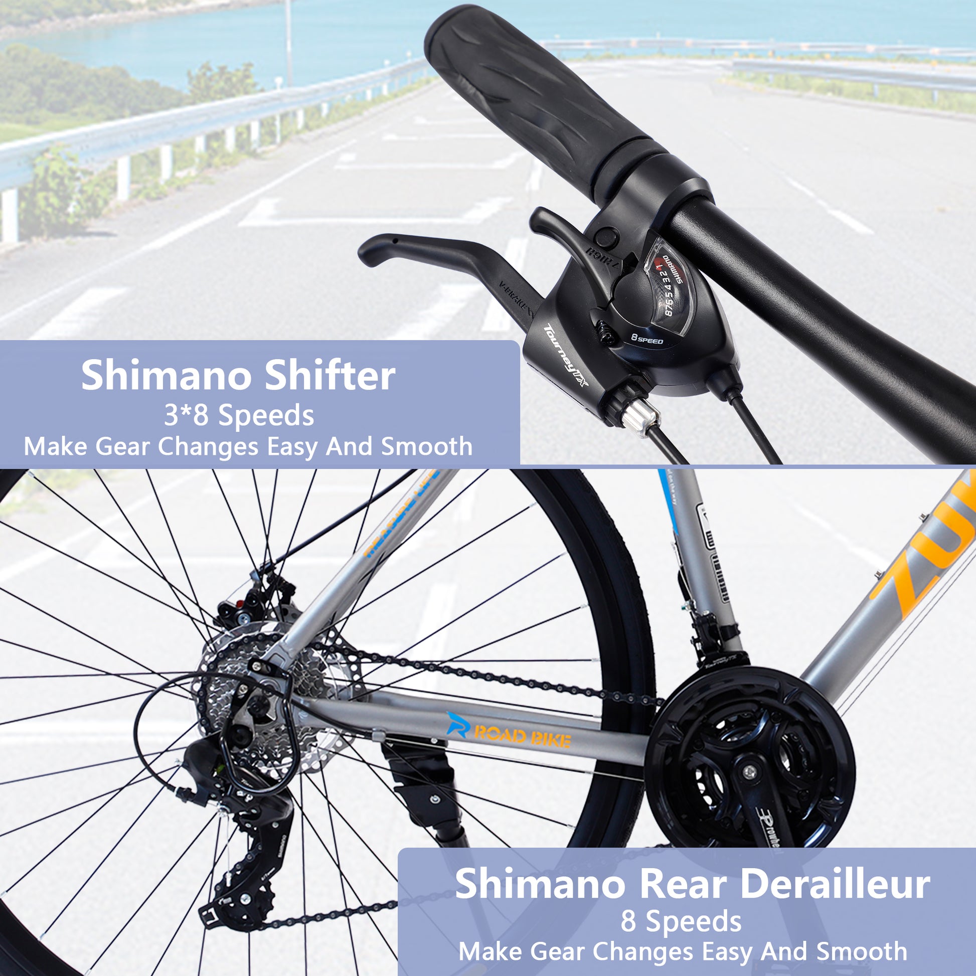 24 Speed Hybrid Bike Disc Brake 700C Road Bike For Men Women'S City Bicycle Silver Aluminium