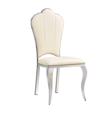 Dining Chair Silver Leg White Pu Seat 4Pcs Set -