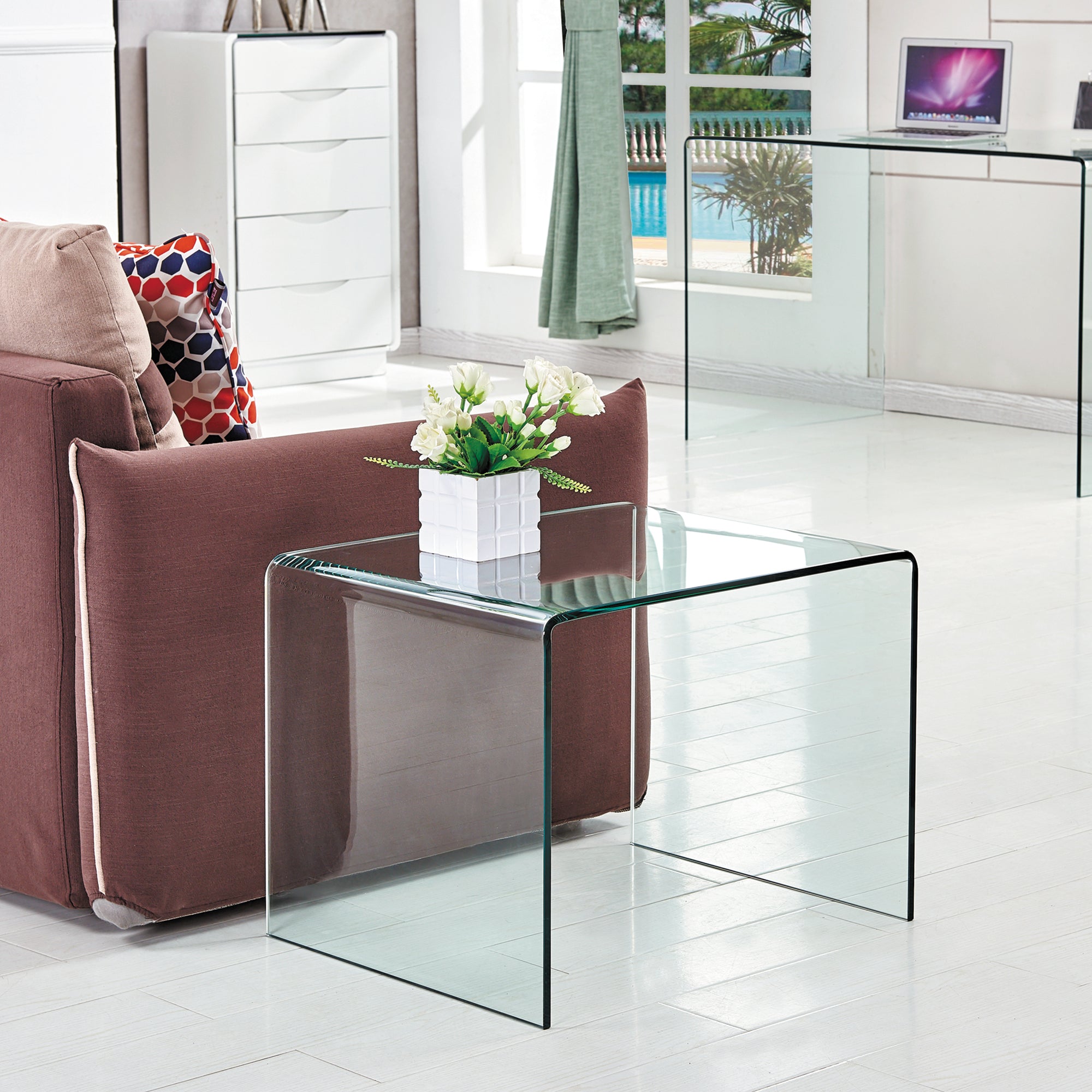 Tempered Trasparent Glass End Table Small Sofa Table Transparent Glass