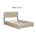 Queen Size Upholstered Platform Bed With Twin Trundle And 2 Storage Drawers Underneath, Linen Fabric With Wood Slat, For Bedroom,Light Beige Box Spring Not Required Queen Light Beige Wood Bedroom American Design Bed Frame Linen Linen