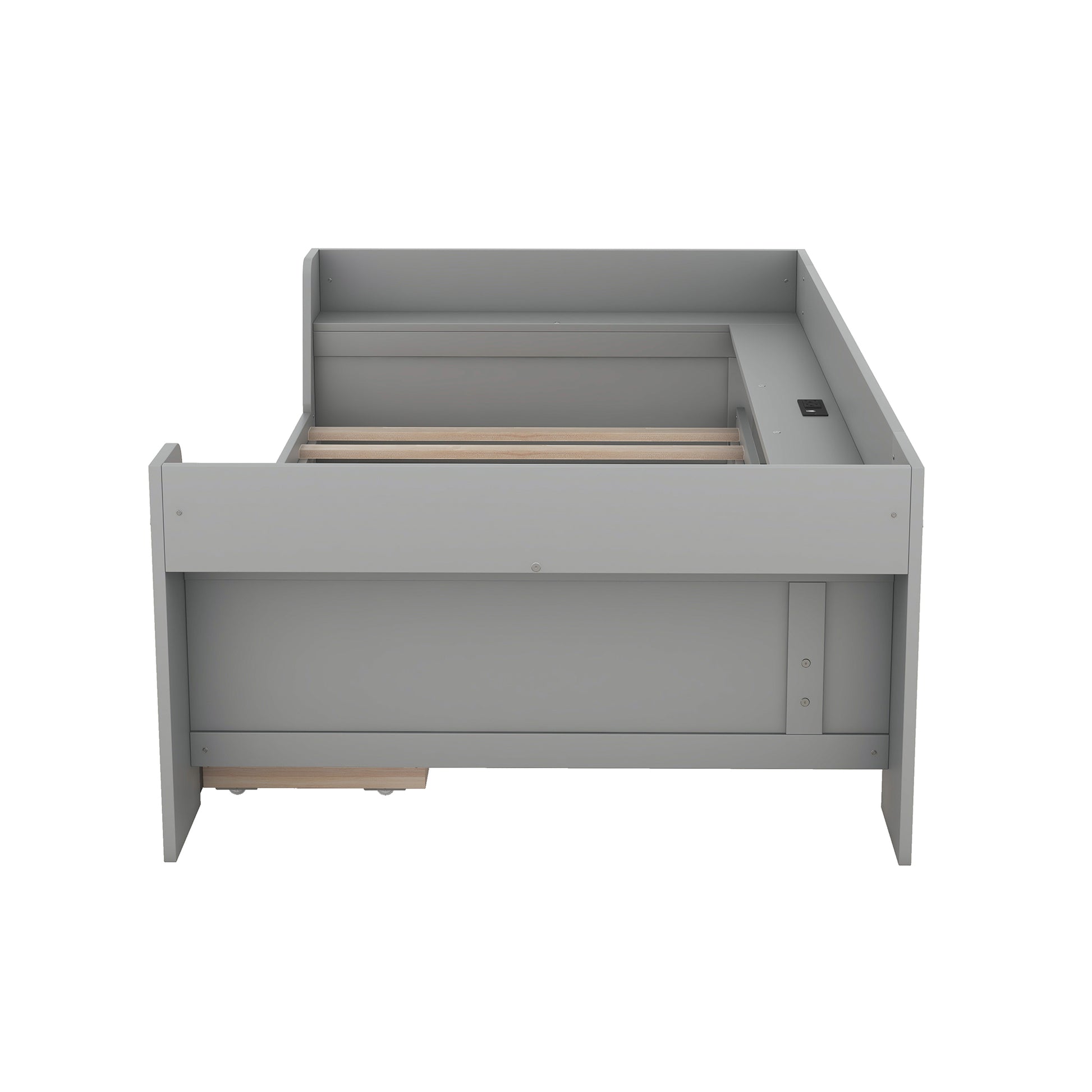 Twin Size Daybed With Shelves, Drawers And Built In Charging Station, Gray Gray Pine