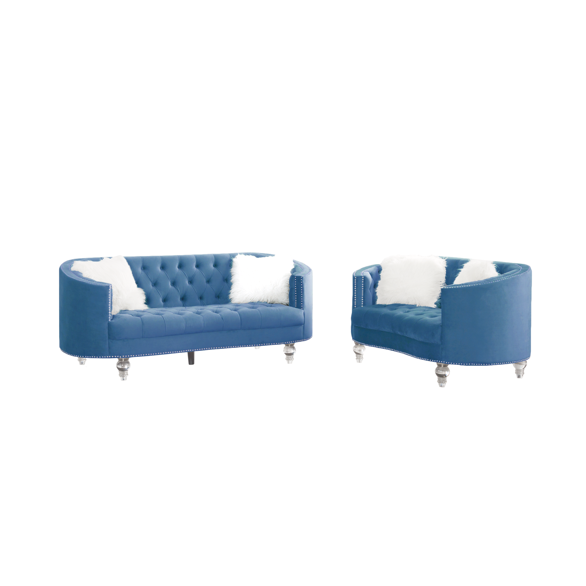 2 Piece Living Room Set Navy Blue Velvet 5 Seat