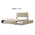 Queen Size Upholstered Platform Bed With Twin Trundle And 2 Storage Drawers Underneath, Linen Fabric With Wood Slat, For Bedroom,Light Beige Box Spring Not Required Queen Light Beige Wood Bedroom American Design Bed Frame Linen Linen
